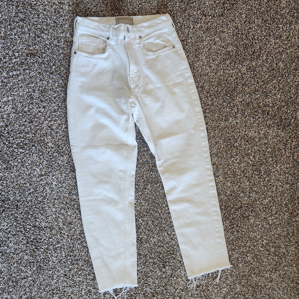 Everlane White High-Waisted Jeans Raw Hem Ankle 26